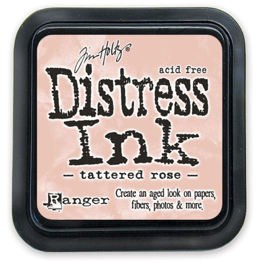 Tim Holtz Distress Ink pad with 'tattered rose' color on a white background