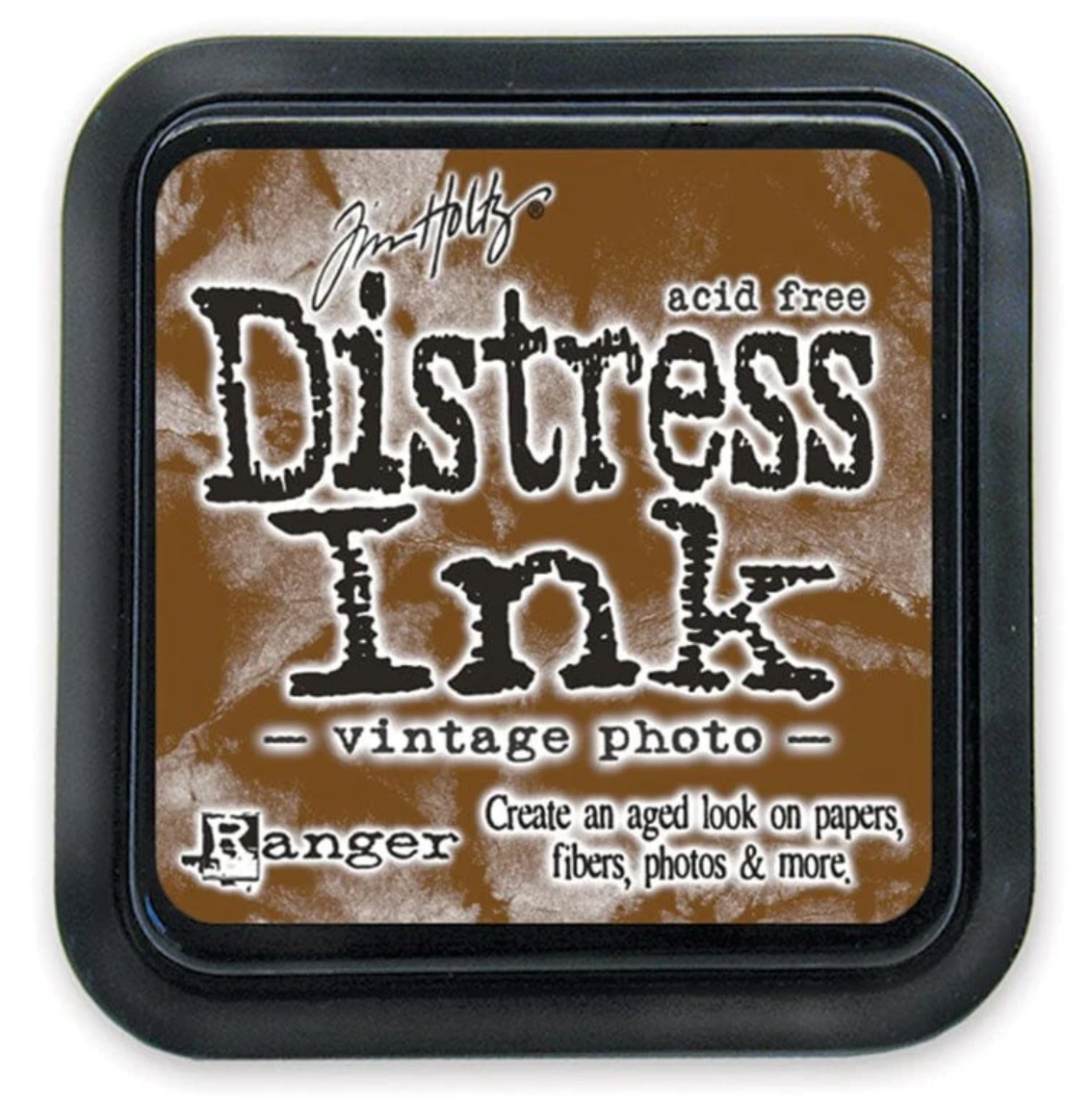 Distress Ink pad by Ranger with 'Vintage Photo' color on a white background