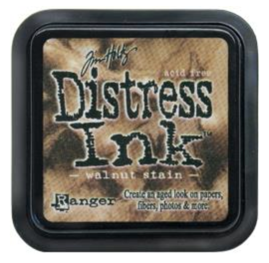 Distress Ink pad by Ranger with 'Walnut Stain' color on a white background