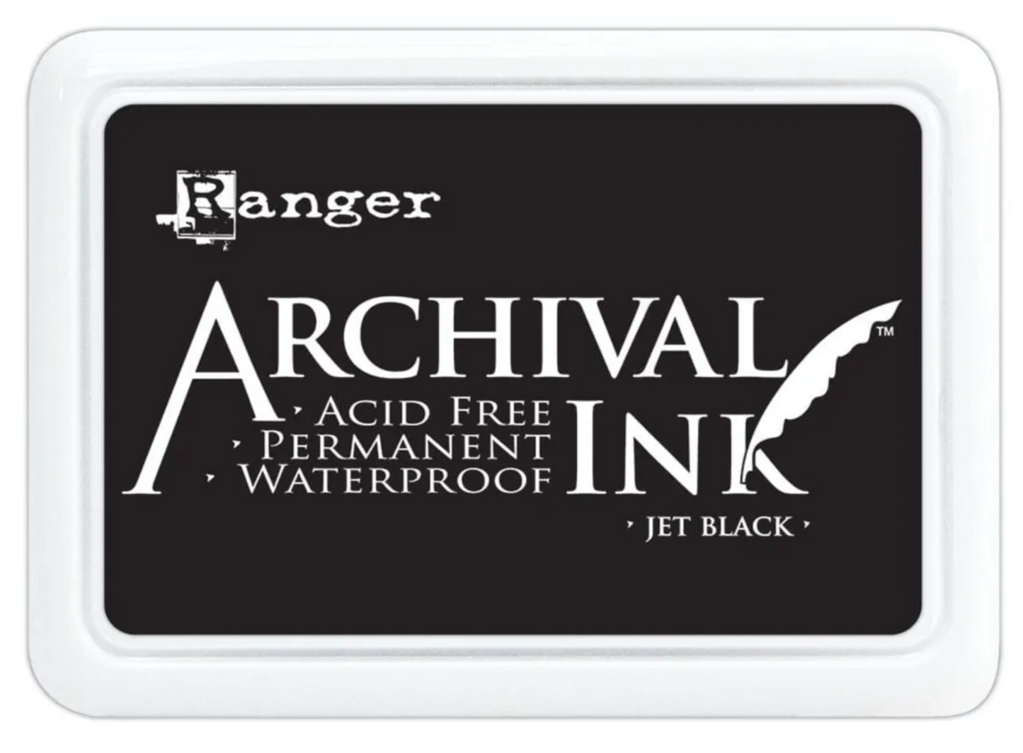 Ranger Archival Ink pad for stamping with black ink on a white background