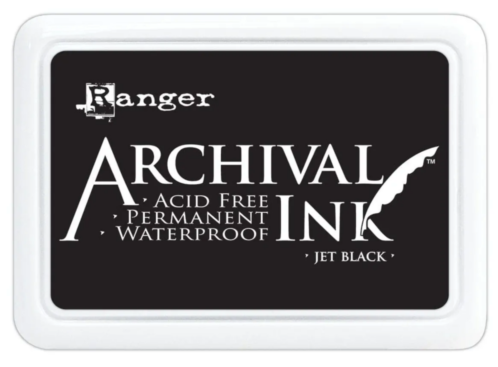 Ranger Archival Ink pad for stamping with black ink on a white background