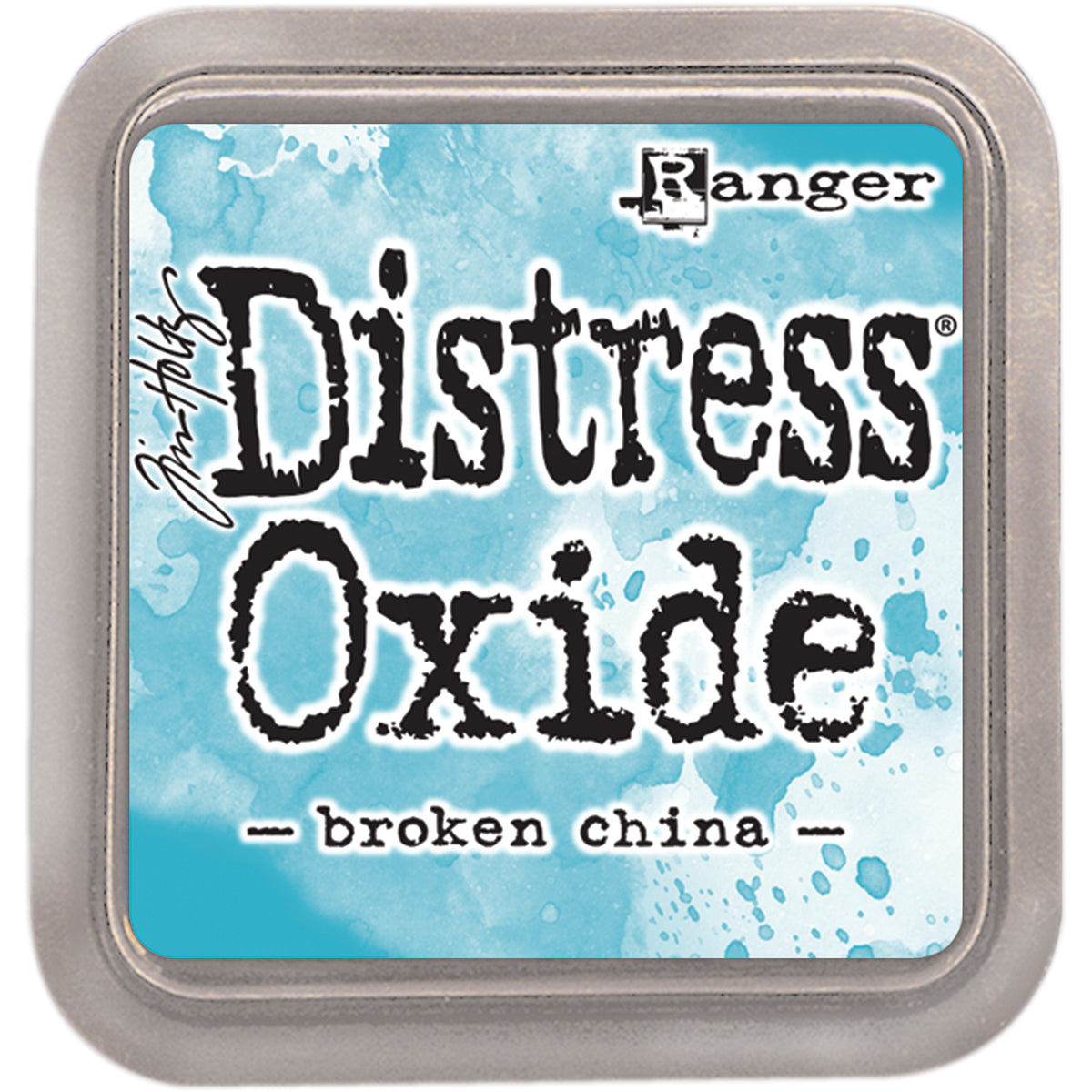 Tim Holtz Distress Oxides Ink Pad in broken china color, with a water-reactive and pigment ink fusion appearance.