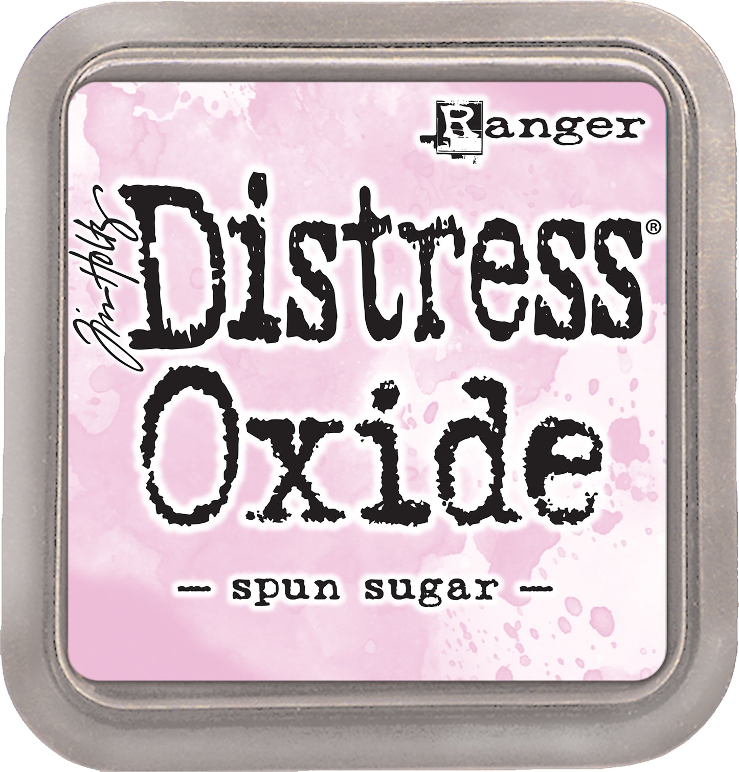 Tim Holtz Distress Oxides Ink Pad in spun sugar color, with a water-reactive and pigment ink fusion appearance.