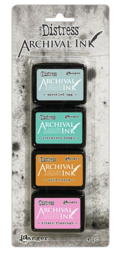 Set of Distress Archival Ink pads by Ranger on a textured gray background