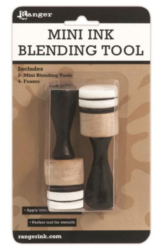Ranger Mini Ink Blending Tool set on packaging with 'rangerink.com' branding.