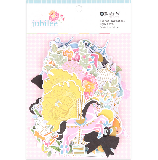 Rosies Studio Die Cut Ephemera packaged foiled pieces on white background