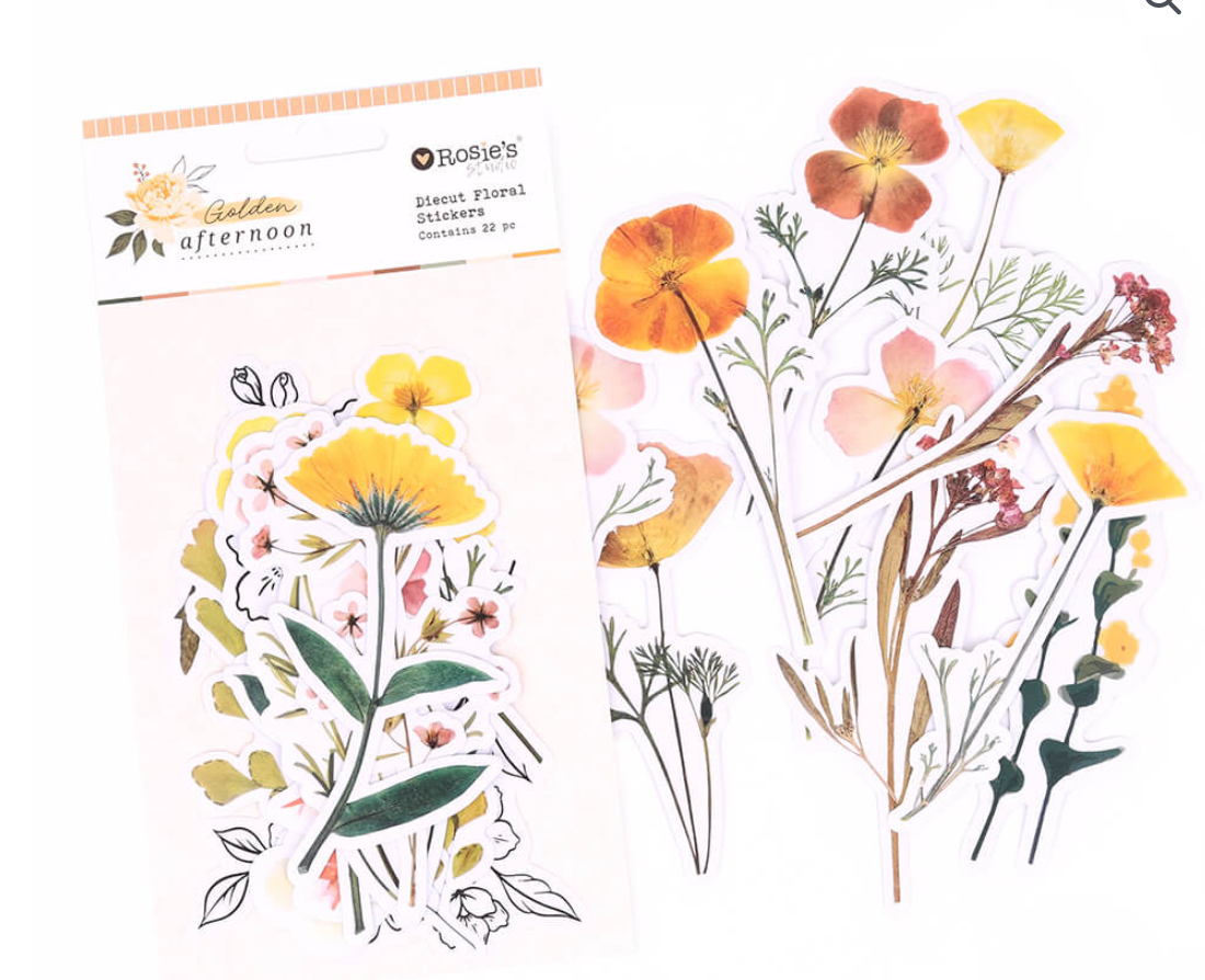 Floral stickers with packaging on a white background