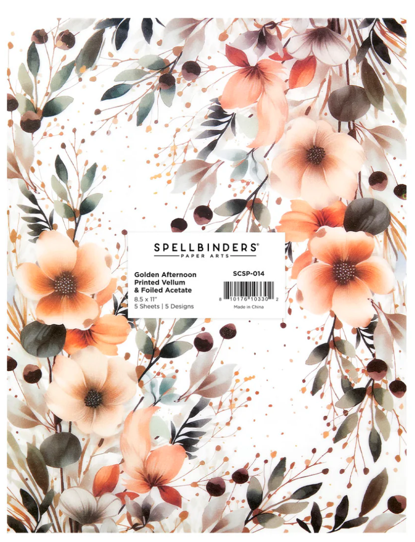 Floral design paper pack by Spellbinders with a visible brand label.