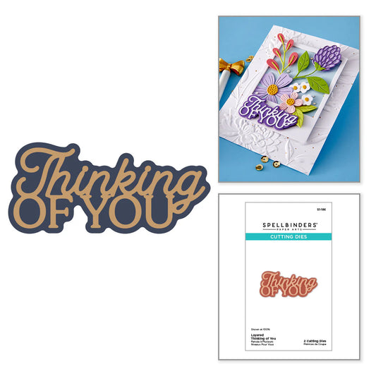 Spellbinders thinking of you die sentiment shadow and font for cardmaking