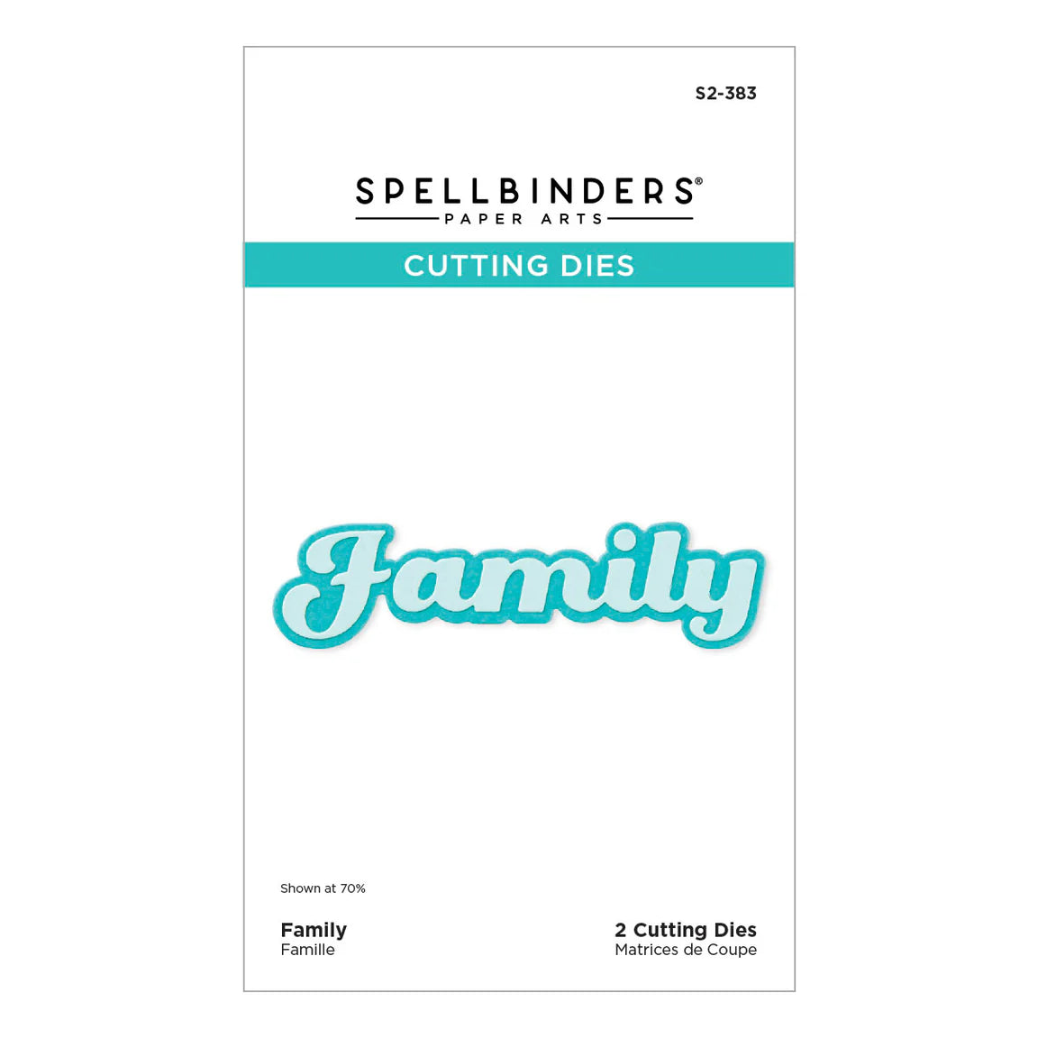 Spellbinders cutting dies packaging with 'Family' text on a white background