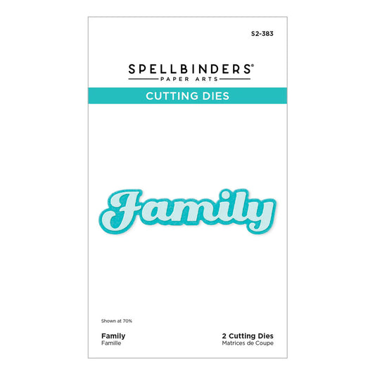 Spellbinders cutting dies packaging with 'Family' text on a white background