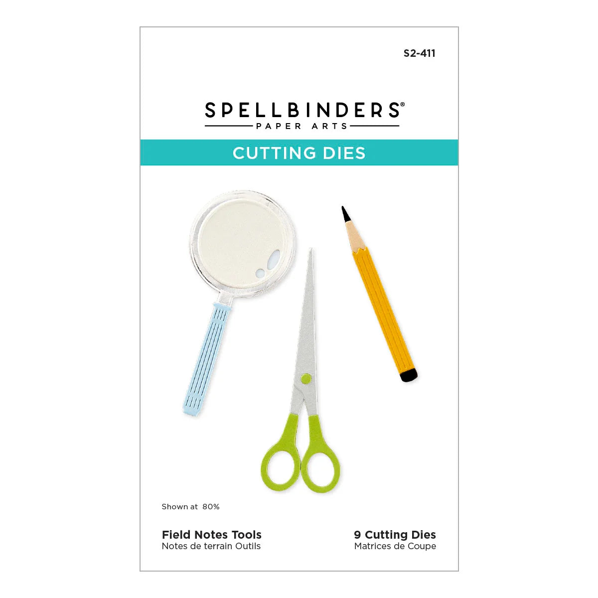 Spellbinders paper arts cutting dies packaging with tools on a white background