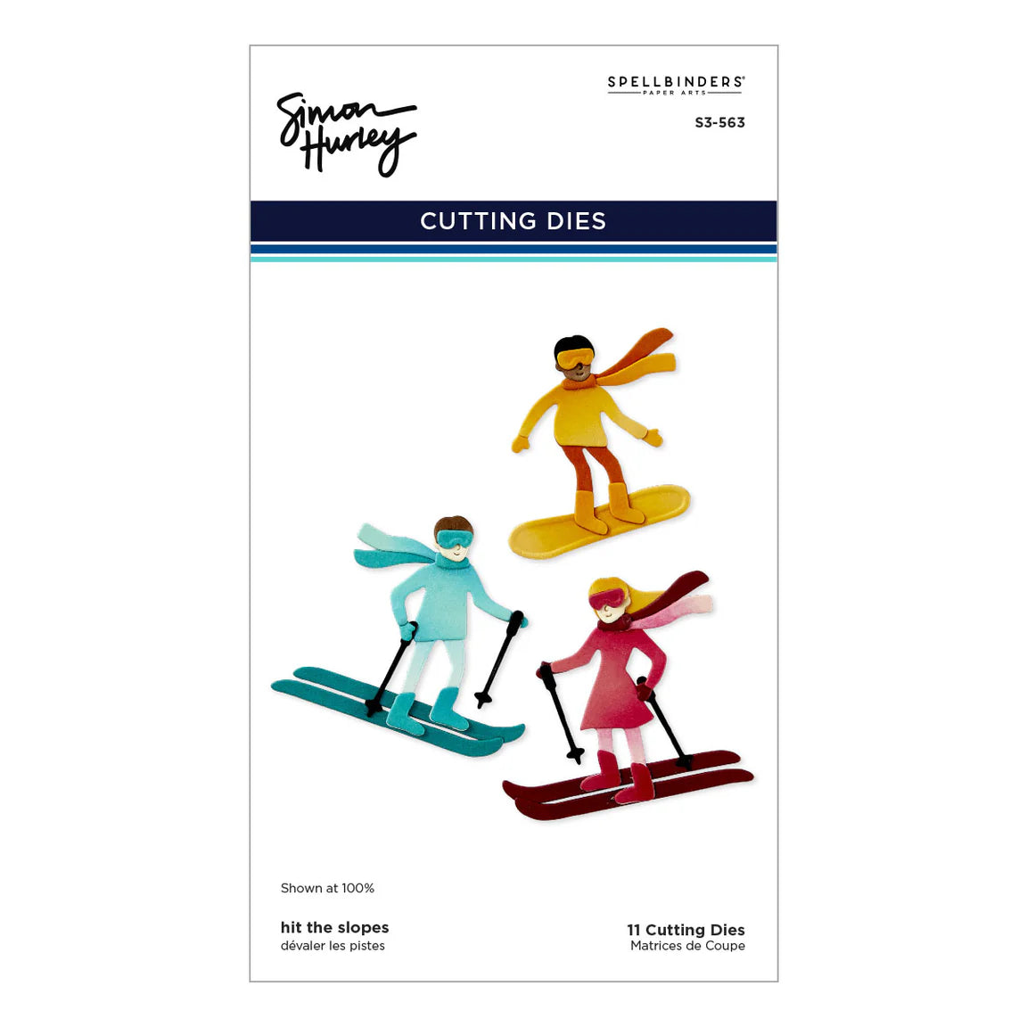 Spellbinders hit the slopes colored package with skiers and snowboard