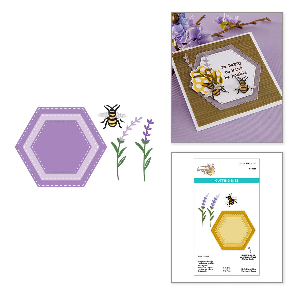 Spellbinders Simple Vintage Lavender Fields Hexagons Etched Dies