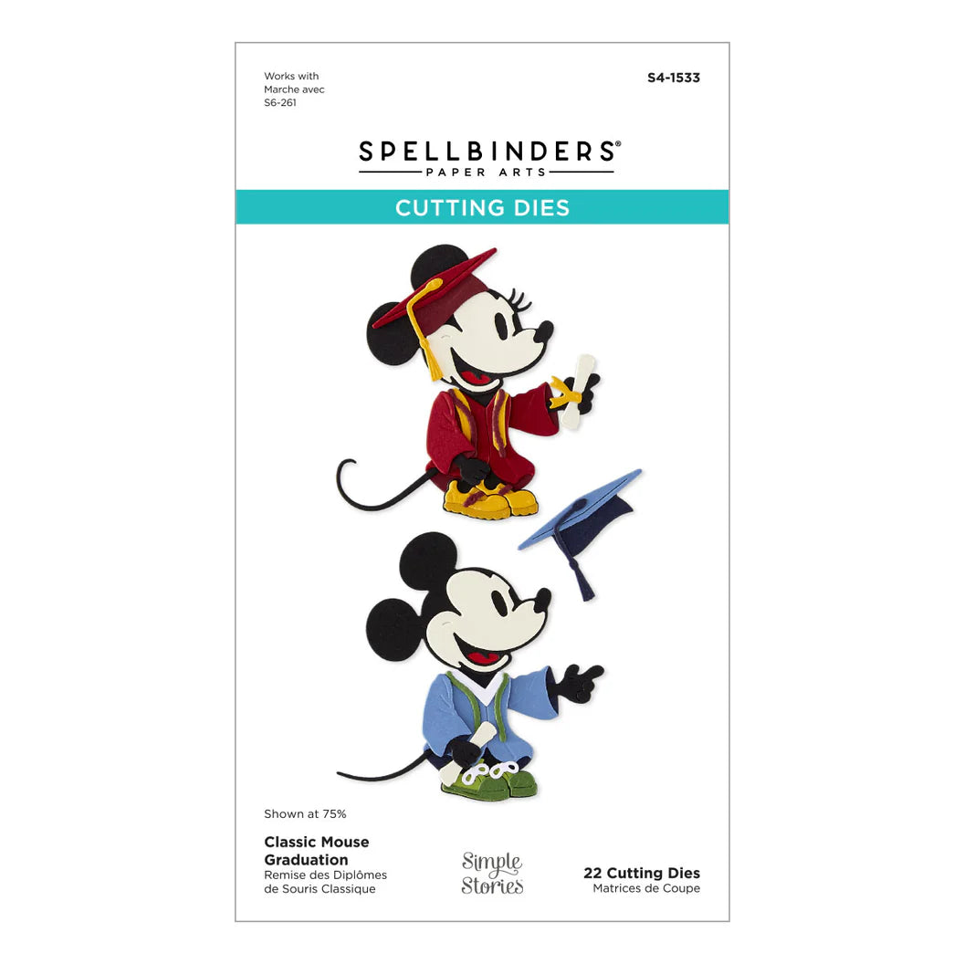 Spellbinders paper arts cutting dies packaging with cartoon characters on a white background classic mouse