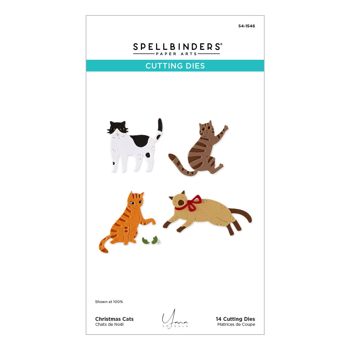 Spellbinders cutting dies packaging with illustrations of cats on a white background
