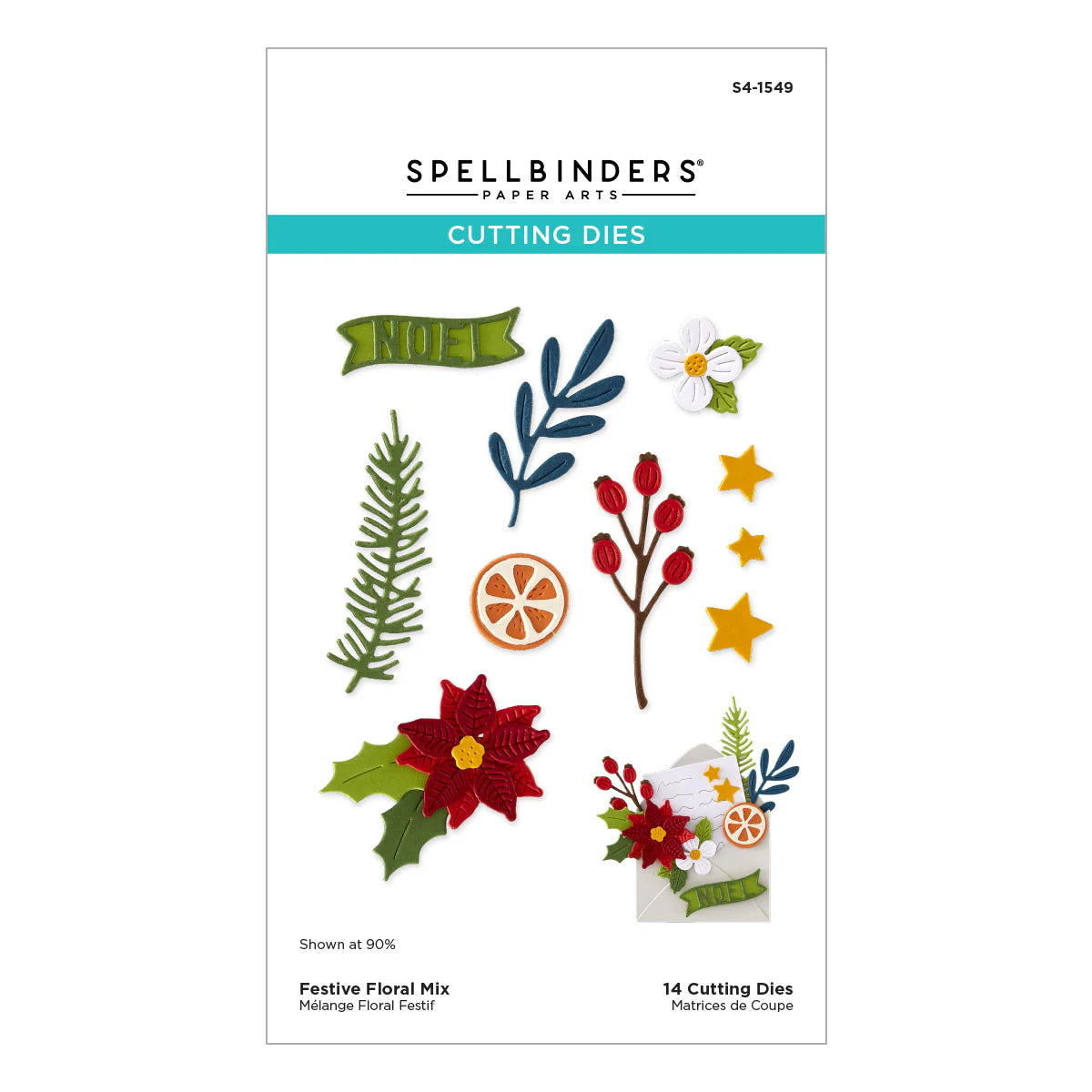 Spellbinders Festive Floral Mix cutting dies package with poinsettia, pine, and holly designs