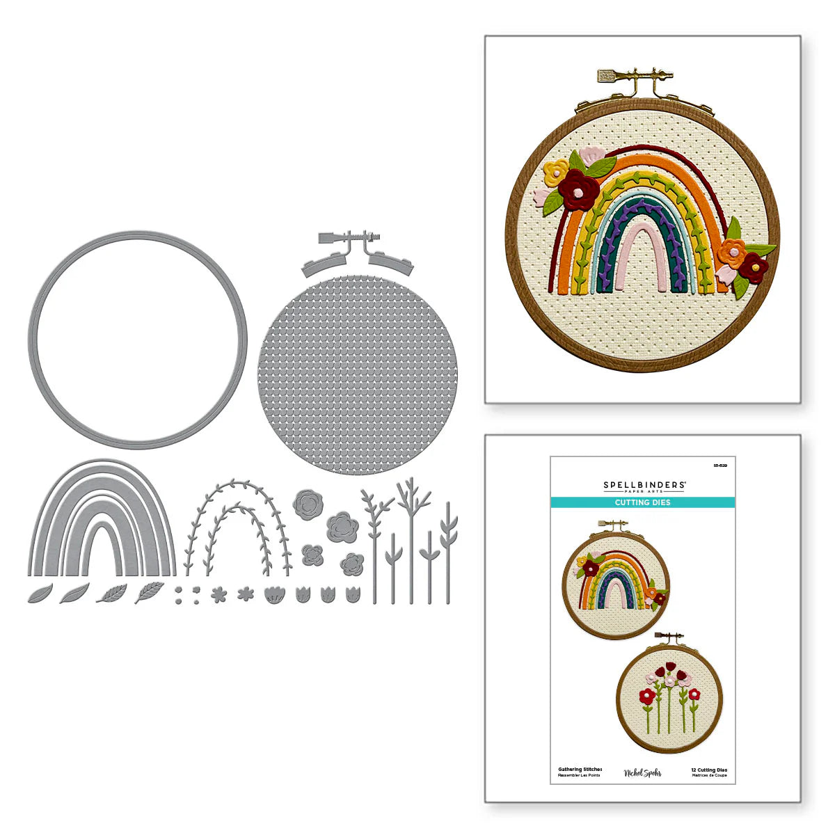 NIchol Spohr embroidery hoop dies with rainbow sample