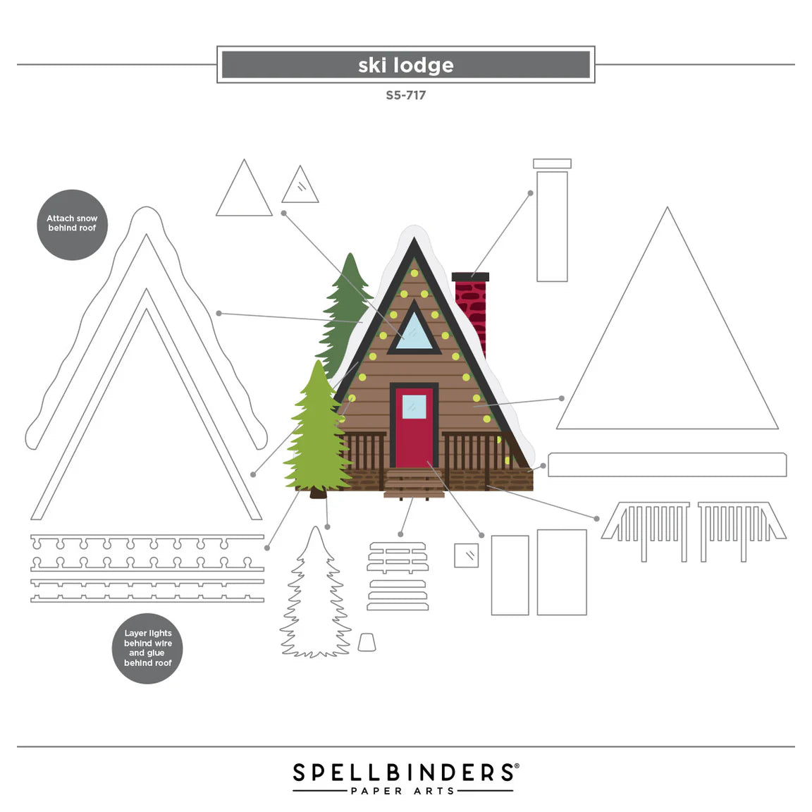 Spellbinders ski lodge die set assembly cutting guide with layers