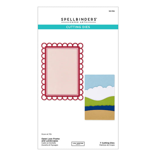 Spellbinders cutting dies packaging with a frame and landscape design on a white background