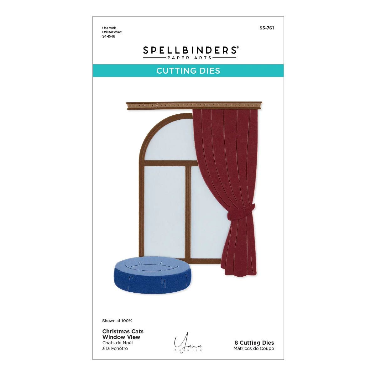 Spellbinders cutting dies packaging with a window and curtain design.