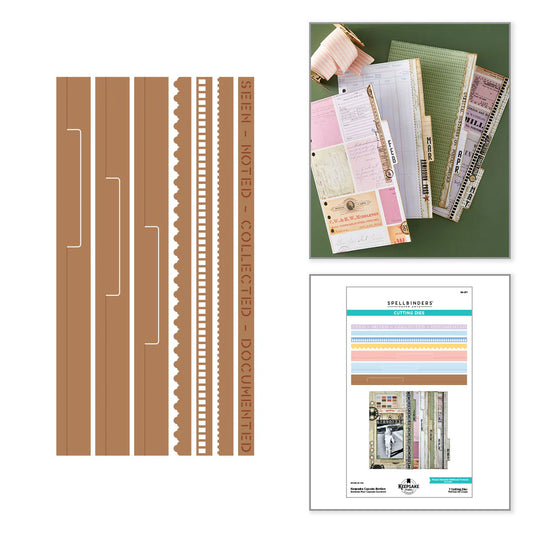 Collection of paper strips with various patterns and designs on a white background.