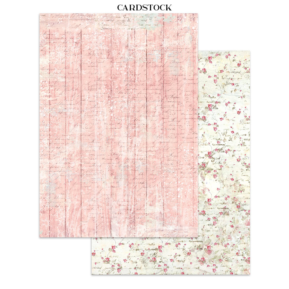 Two pieces of cardstock with different patterns on a white background