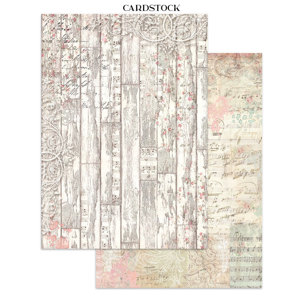 Two pieces of cardstock with vintage-style designs on a white background.