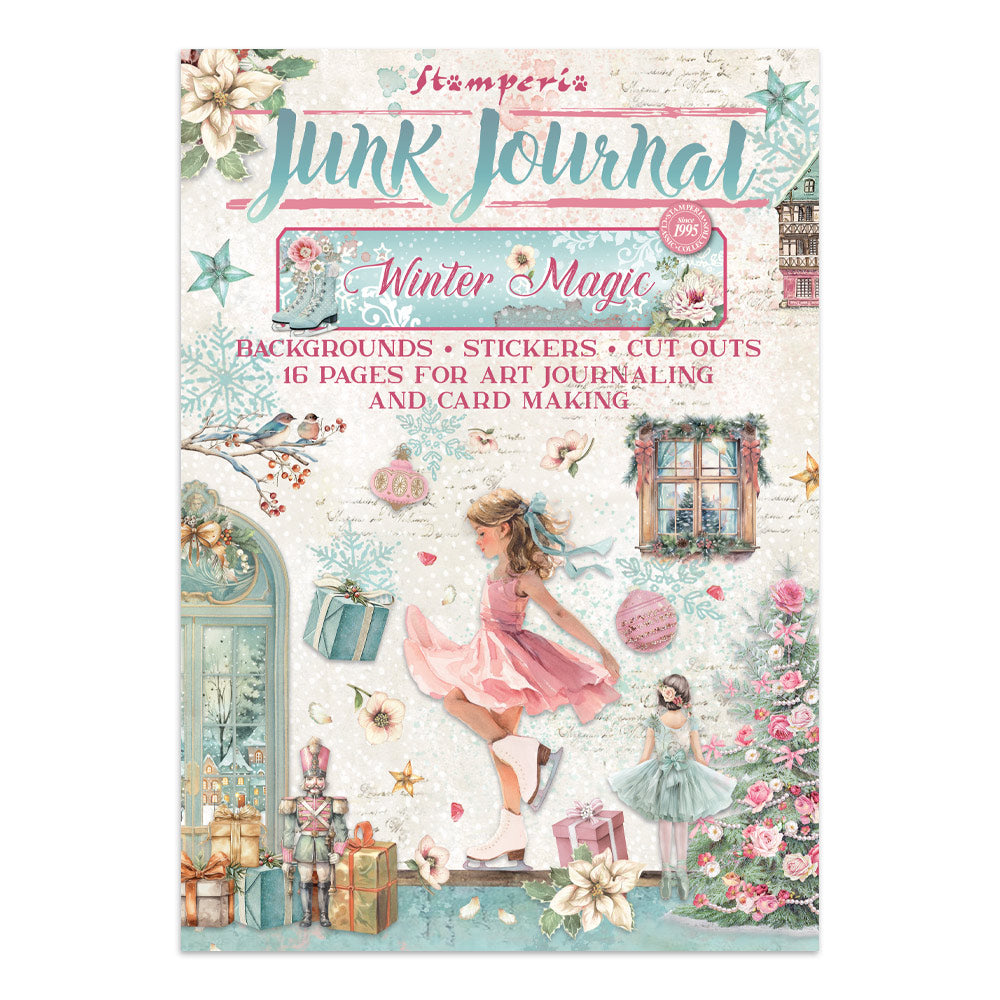 Stamperia Junk Journal Winter Magic with decorative elements and illustrations on a white background