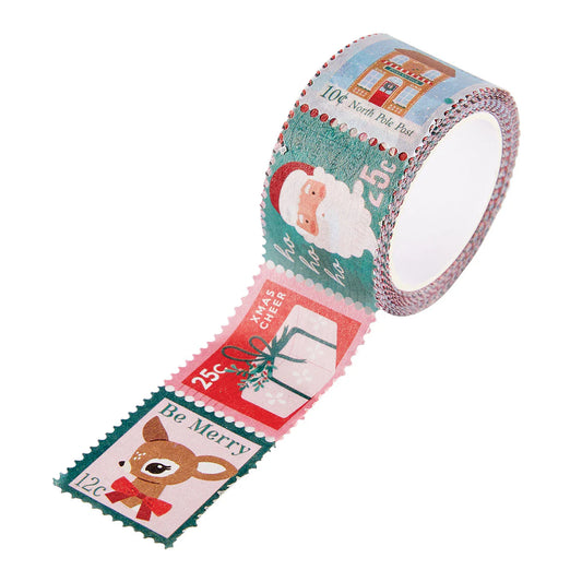 washi stamp christmas card on a roll and has holiday and christmas images and season's greetings sentiment