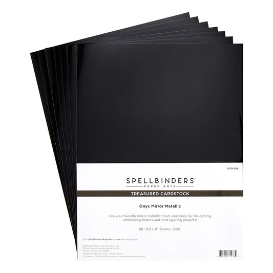 Pack of Spellbinders Treasured Cardstock onyx mirror metallic paper with packaging.