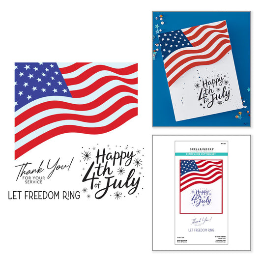 Collection of 'Happy 4th of July' themed products including cards and posters with American flags.