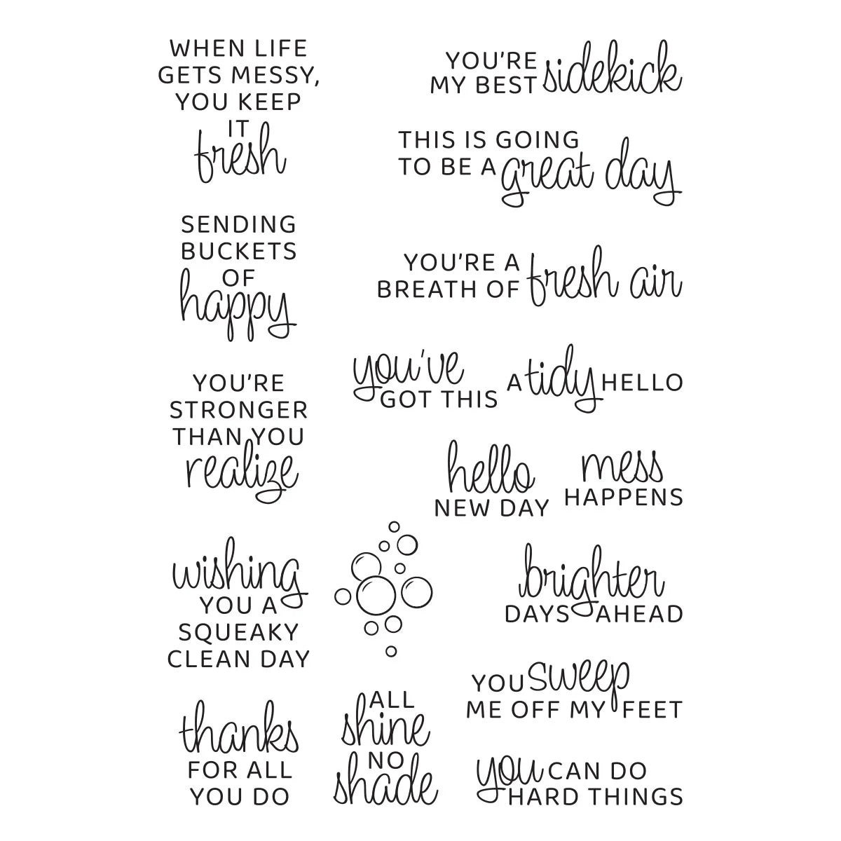 Collection of motivational phrases on a white background