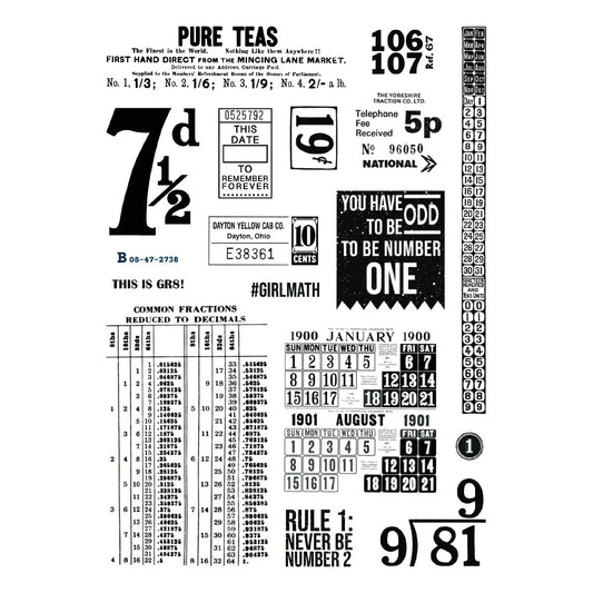 Collection of vintage-style typographic element stamps on a white background