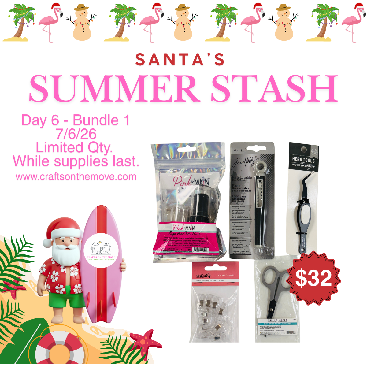 Promotion graphic for bundle offer with scissors, tweezers, clamps, and other paper crafting tools.