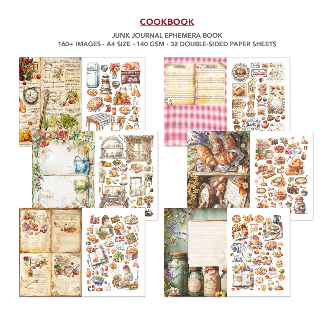 Cookbook Junk Journal & Ephemera Book A4 32/Pkg