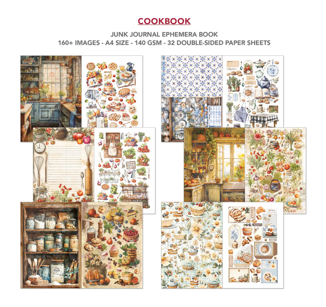 Cookbook Junk Journal & Ephemera Book A4 32/Pkg