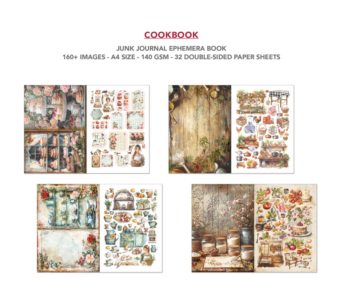 Cookbook Junk Journal & Ephemera Book A4 32/Pkg