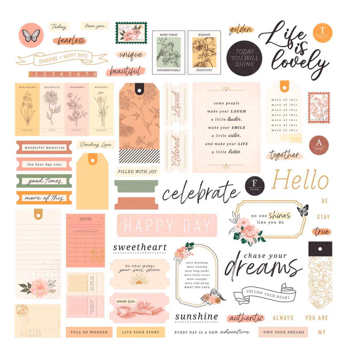 Rosie's Studio Golden Afternoon Cardstock Diecut Ephemera - Sentiments