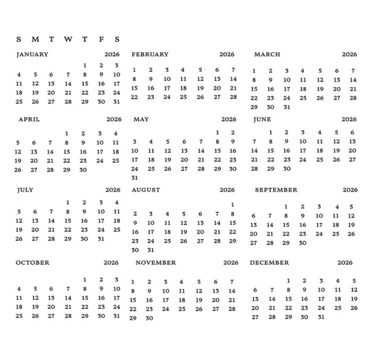 DIY 2026 Calendar BetterPress Plate