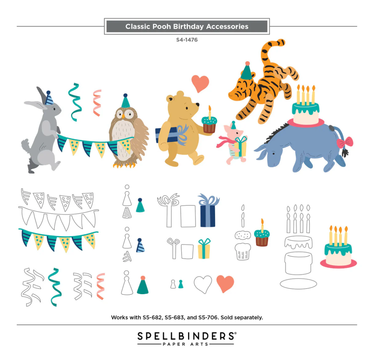 Spellbinders Classic Pooh Birthday Accessories Etched Dies