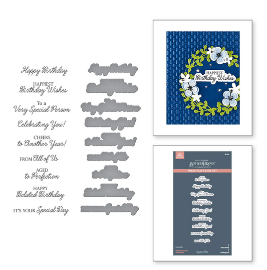 Spellbinders Birthday Wishes Sentiments BetterPress Plate & Die Set