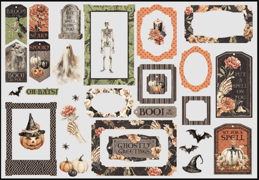Graphic 45 Ghostly Greetings Chipboard Pieces, Tags & Frames