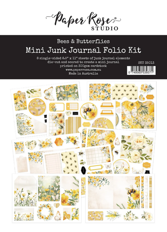 Paper Rose Bees and Butterflies 8.5" x 11" Mini Junk Journal Folio Kit