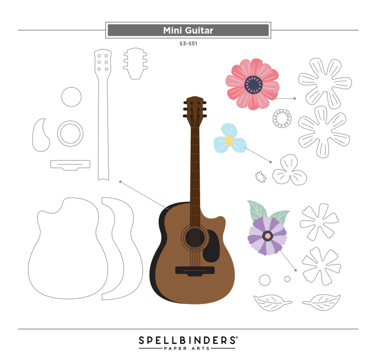 Spellbinders Mini Guitar Etched Dies