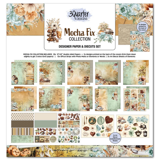 3Quarter Designs Mocha Fix 12x12 Design Paper & Diecuts Set