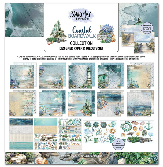 3Quarter Designs Coastal Boardwalk 12x12 Design Paper & Diecuts Set