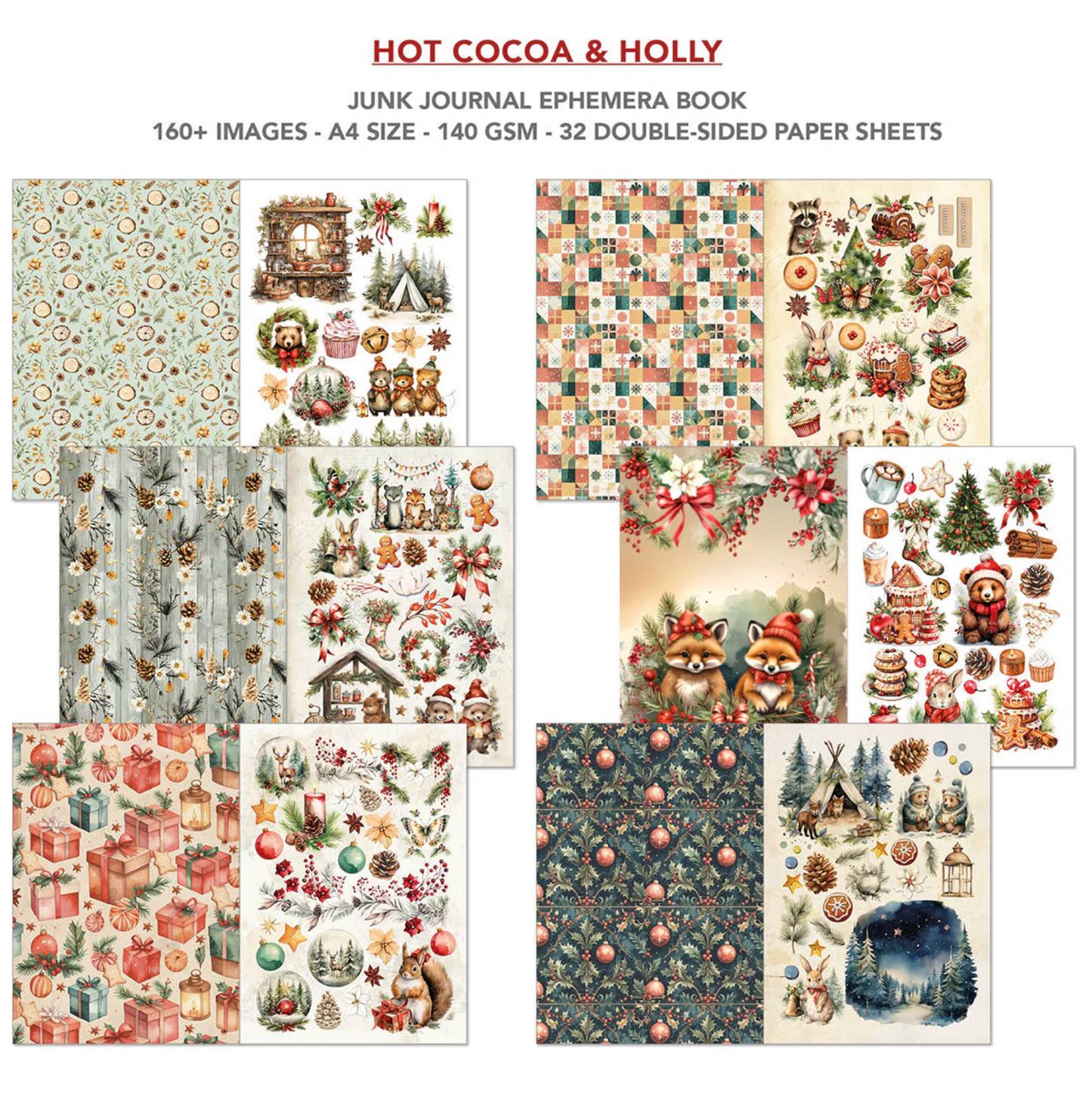 Ciao Bella Hot Cocoa & Holly Junk Journal Ephemera Book A4 32/Pkg
