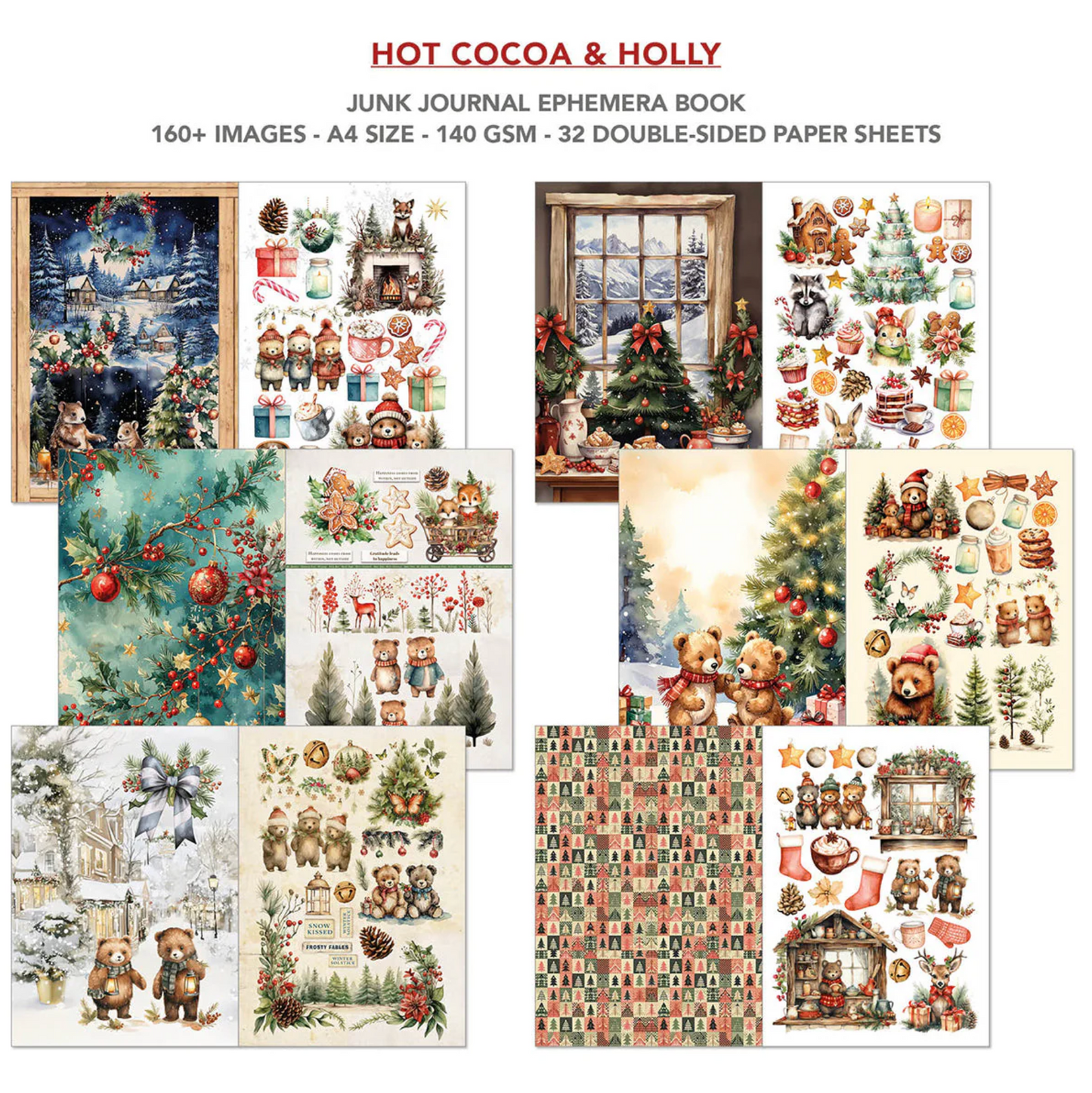 Ciao Bella Hot Cocoa & Holly Junk Journal Ephemera Book A4 32/Pkg