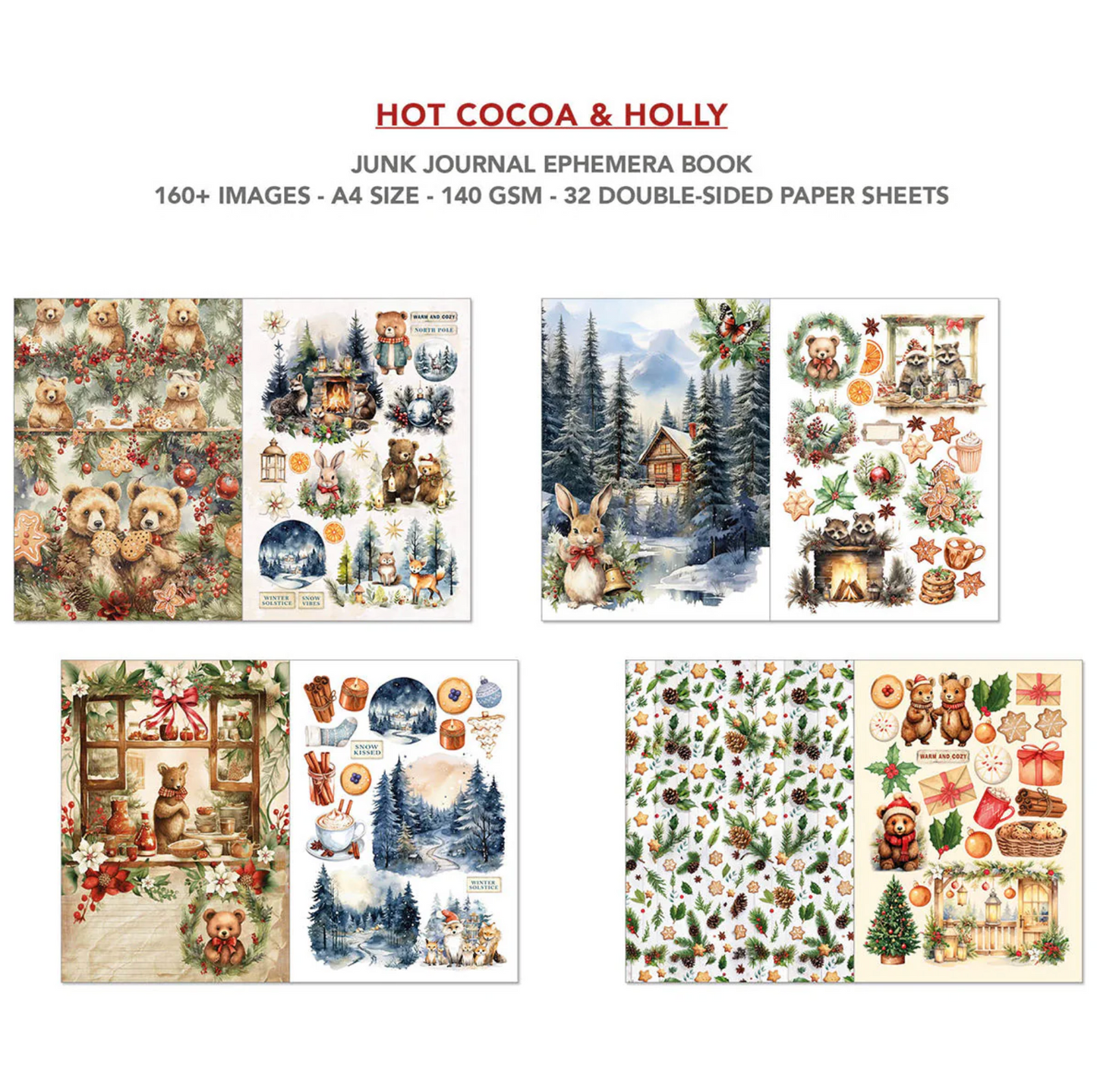 Ciao Bella Hot Cocoa & Holly Junk Journal Ephemera Book A4 32/Pkg